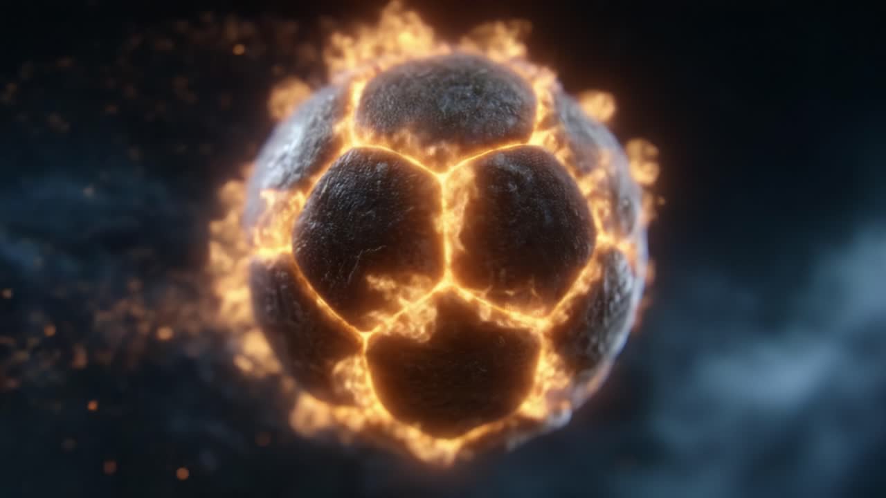 An Explosive Transformation of a Soccer Ball Surrounded by Flames, Capturing the Intensity and Energy of the Game in a Stunning Visual