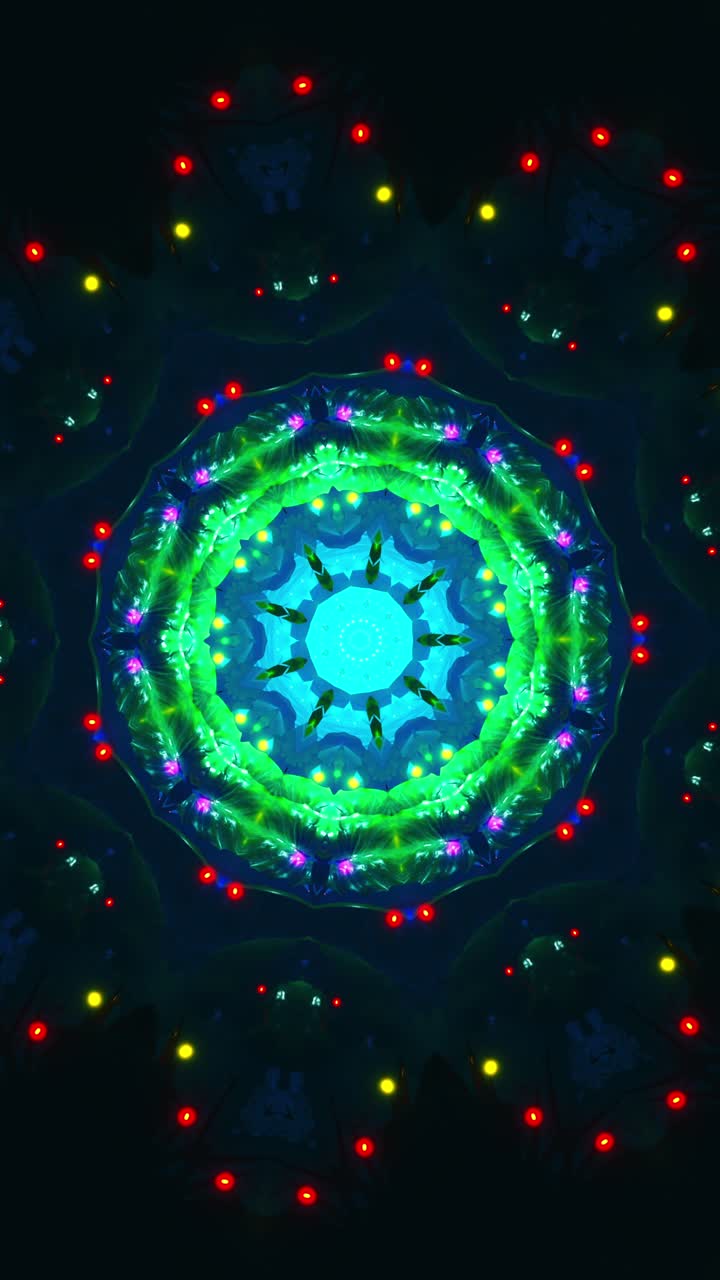 Colorful circular pattern with lights. Kaleidoscope VJ loop Vertical