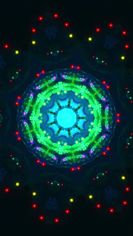 colorful circular pattern with lights. kaleidoscope vj loop vertical