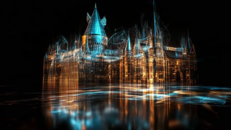 glowing fantasy castle reflection