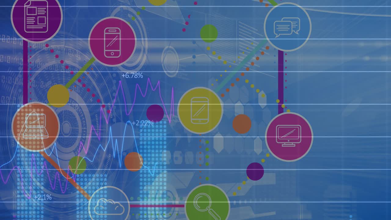 animación del procesamiento de datos financieros y red de conexiones a través de escaneos