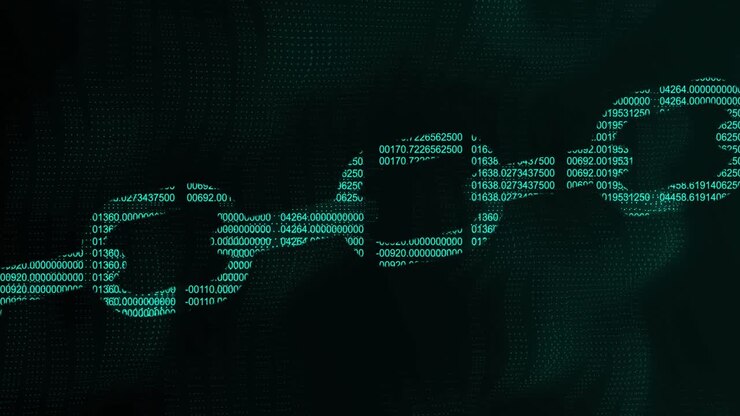 Animation of data processing forming chain over black background