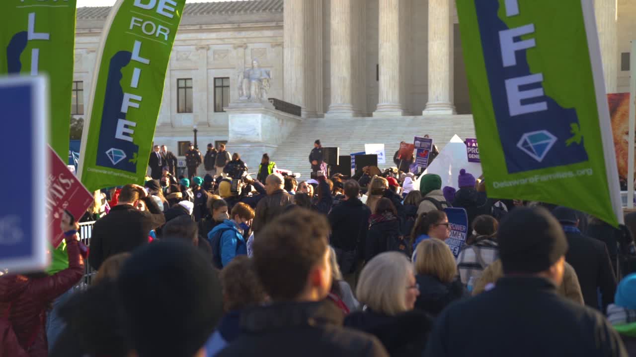 Crowd demonstrating outside the Supreme Court buidling in Washington DC.