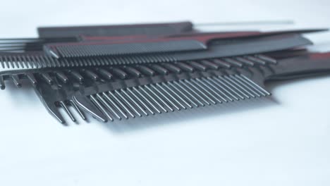 overhead view of professional combs on  background ,