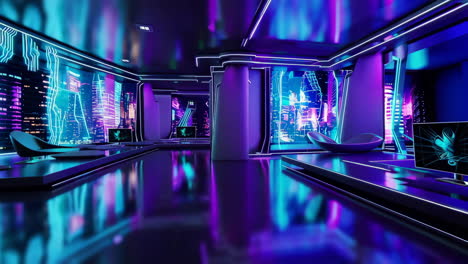vibrant neon cyberpunk lounge