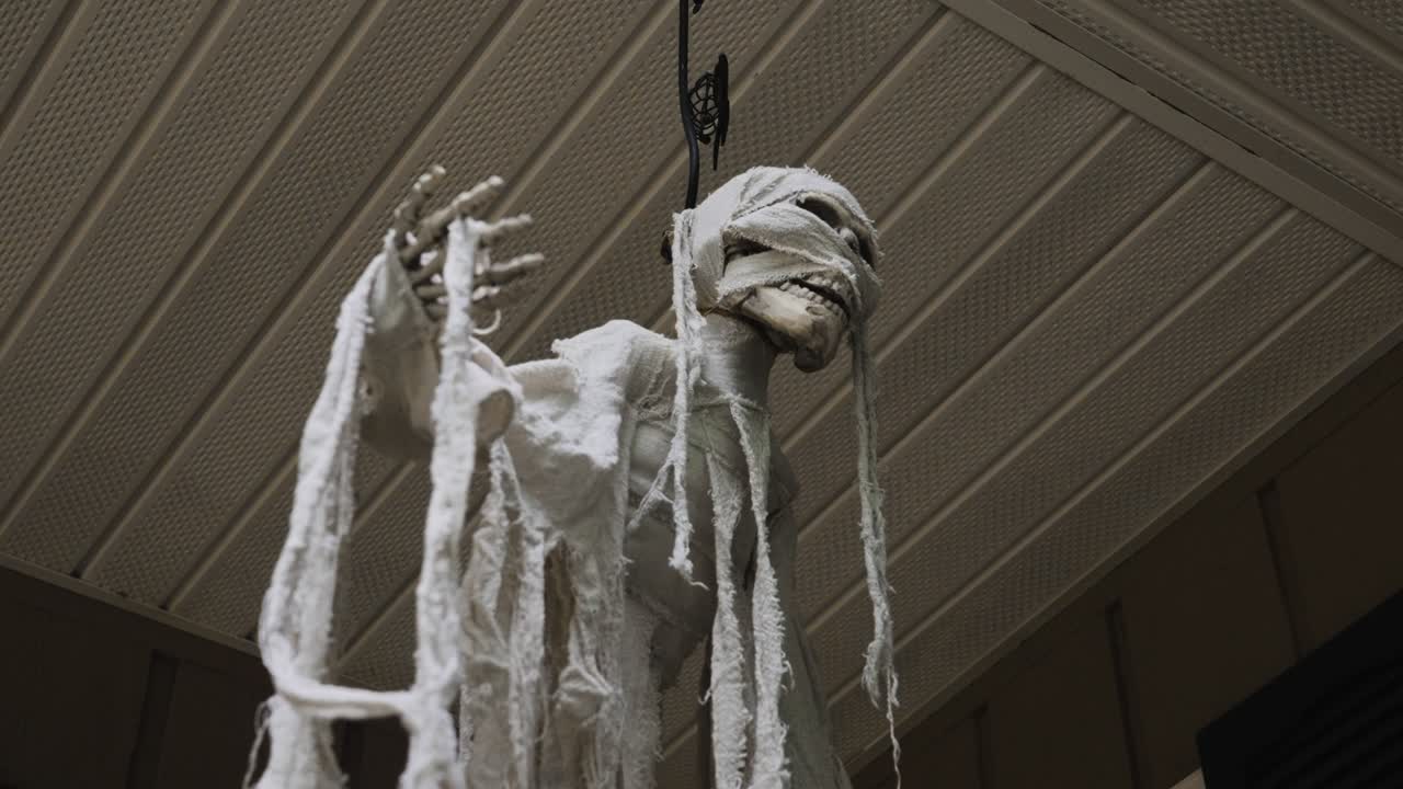 Look from below of a hanging Halloween decoration