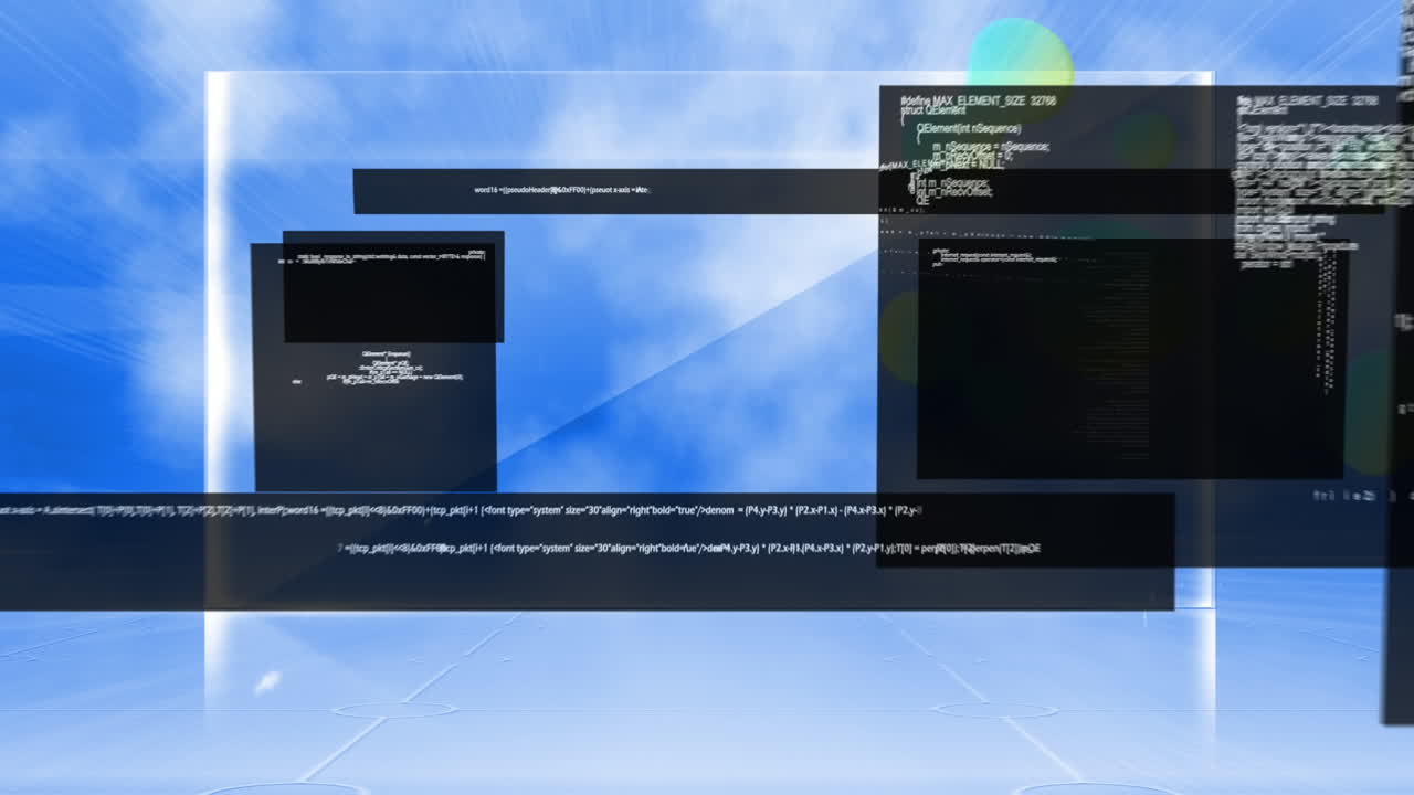 파란색 배경에 데이터 처리를 가진 디지털 인터페이스의 디지털 애니메이션