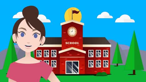 Animation-of-woman-talking-over-school-icon