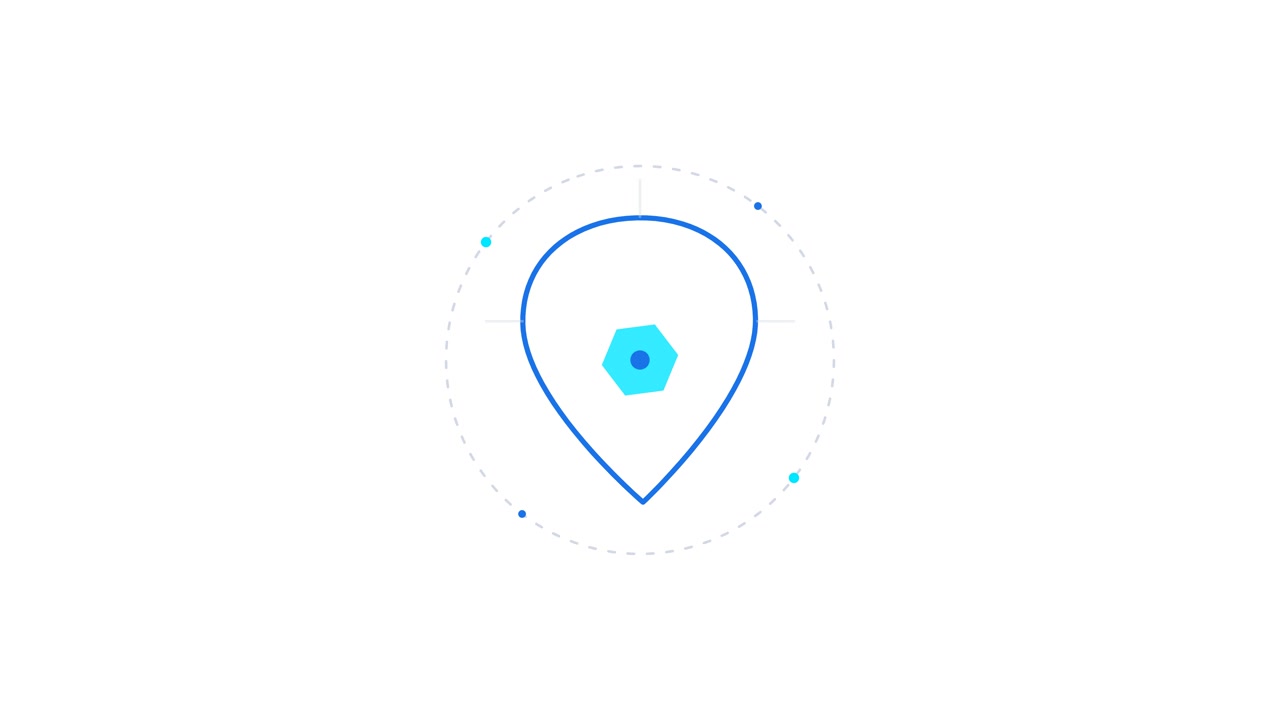 Animated Map Pin Icon with Rotating Hexagon