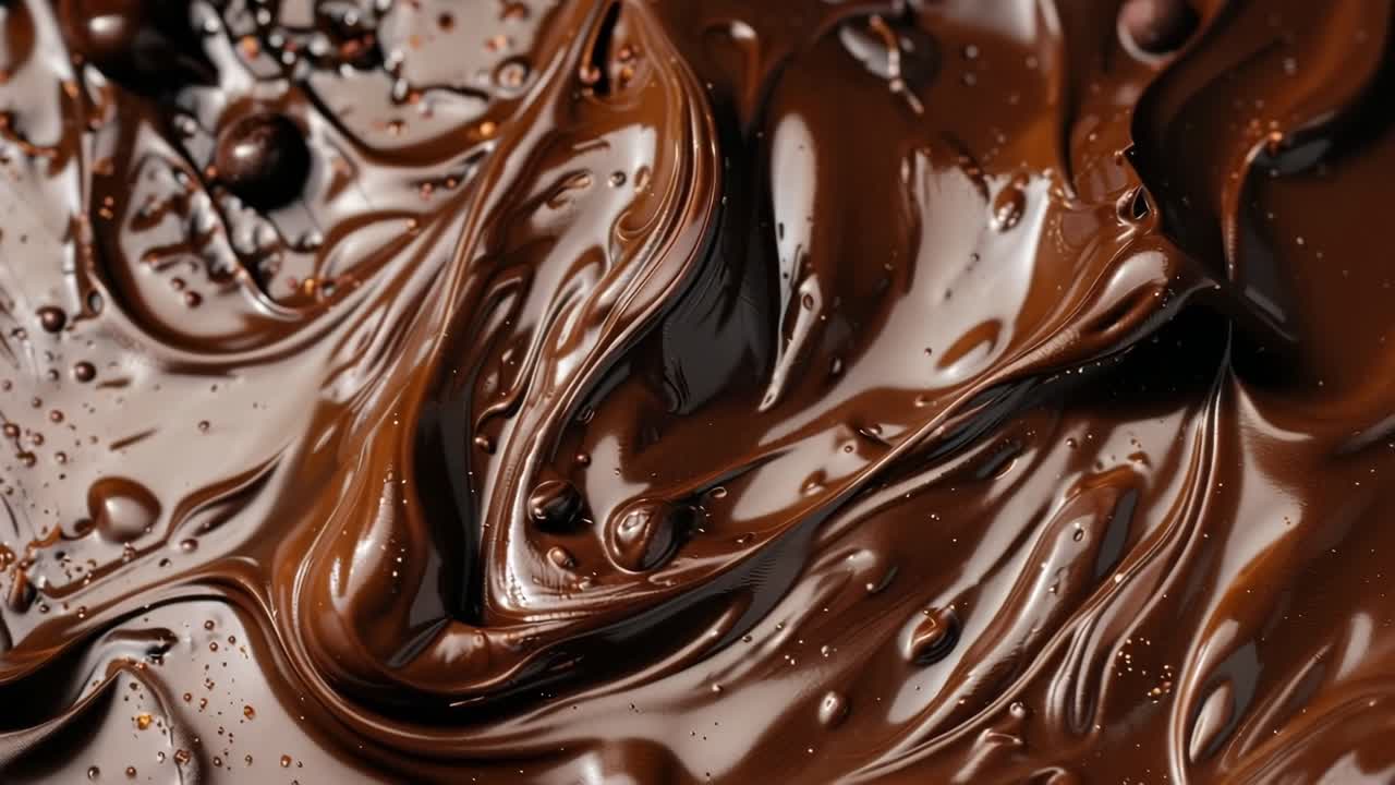 Primo piano dall'alto di cioccolato fuso ricco, dalla consistenza liscia e lucida