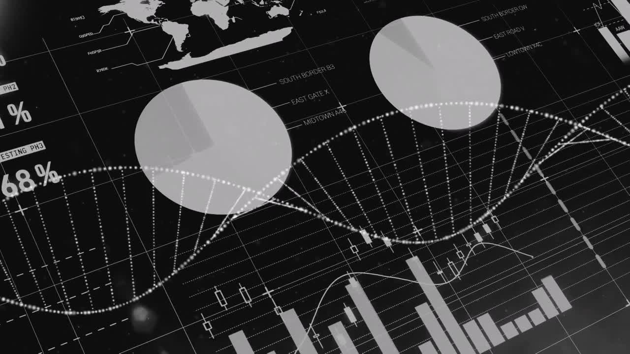 dna 스트랜드 스피닝, 금융 데이터 처리 및 통계의 애니메이션