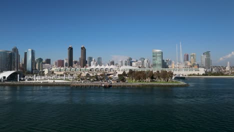 San-Diego-Harbour-Near-Downtown-In-California,-USA---Aerial-Drone-Shot