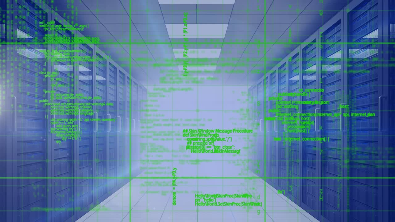 Animation of heart icon and data processing over computer servers
