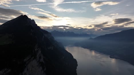 aerial view of a cloudy sky above the tranquil waters of lake walensee, located between wessen and walenstadt in switzerland