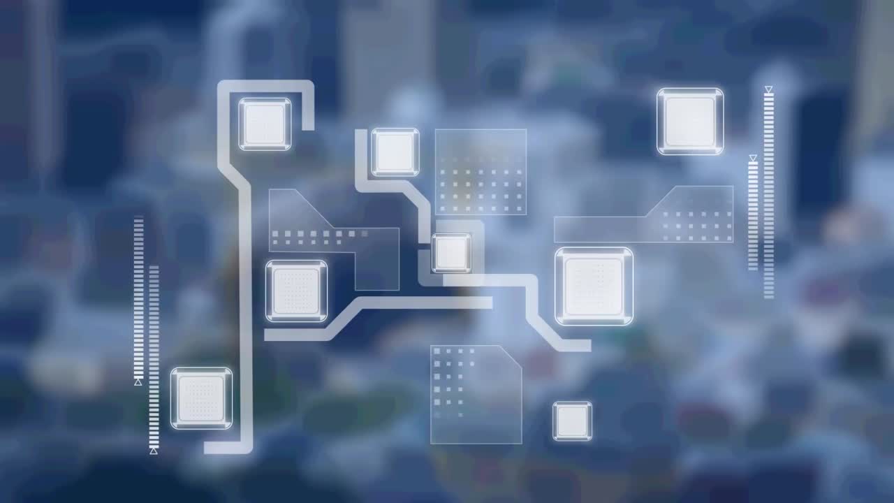 Animation of integrated circuit over blue background