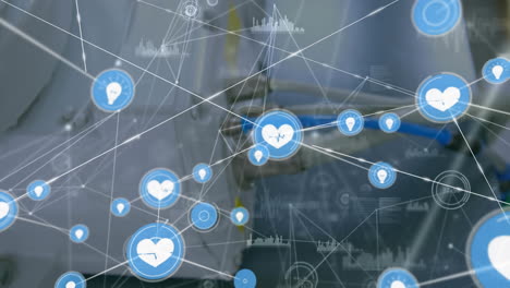 animation of network of connections over medical equipment