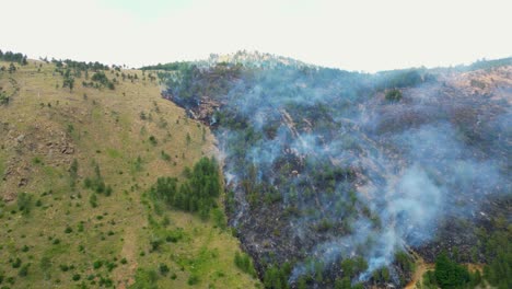 Wildfire Burning on a Mountain Hillside with Smoke