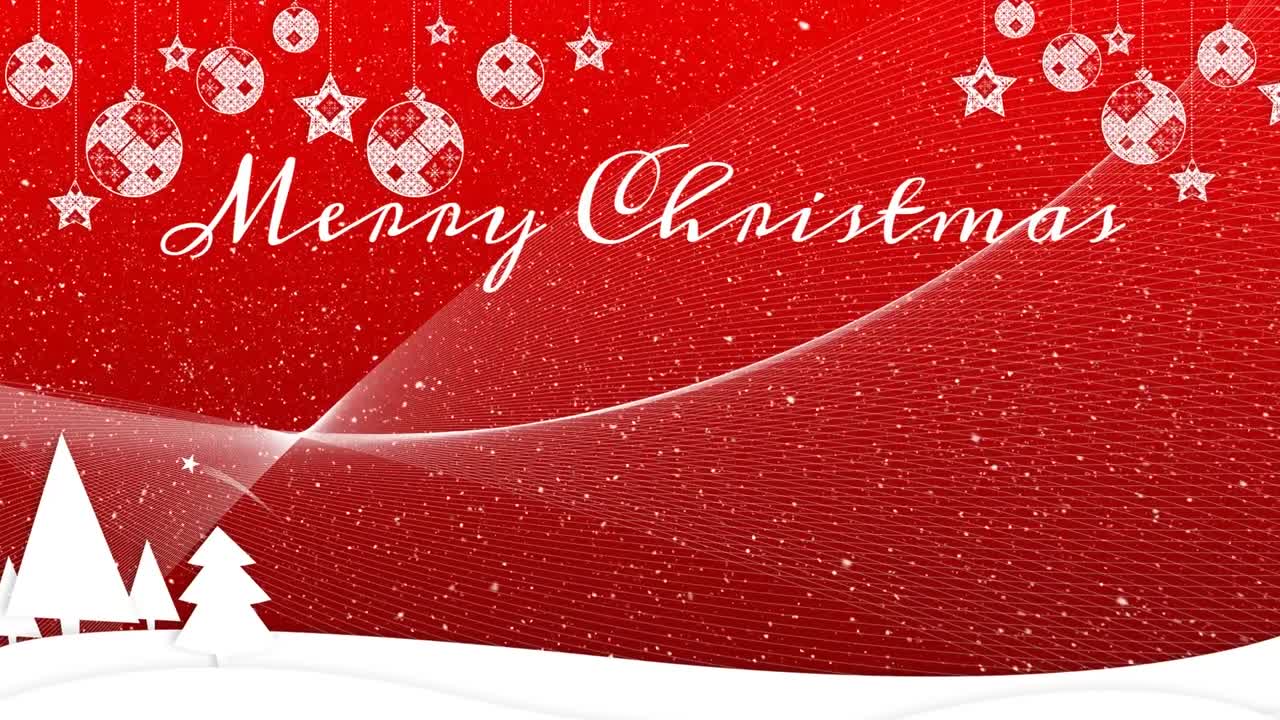 크리스마스 축하 문자와 겨울 풍경 위에 내리는 눈의 애니메이션