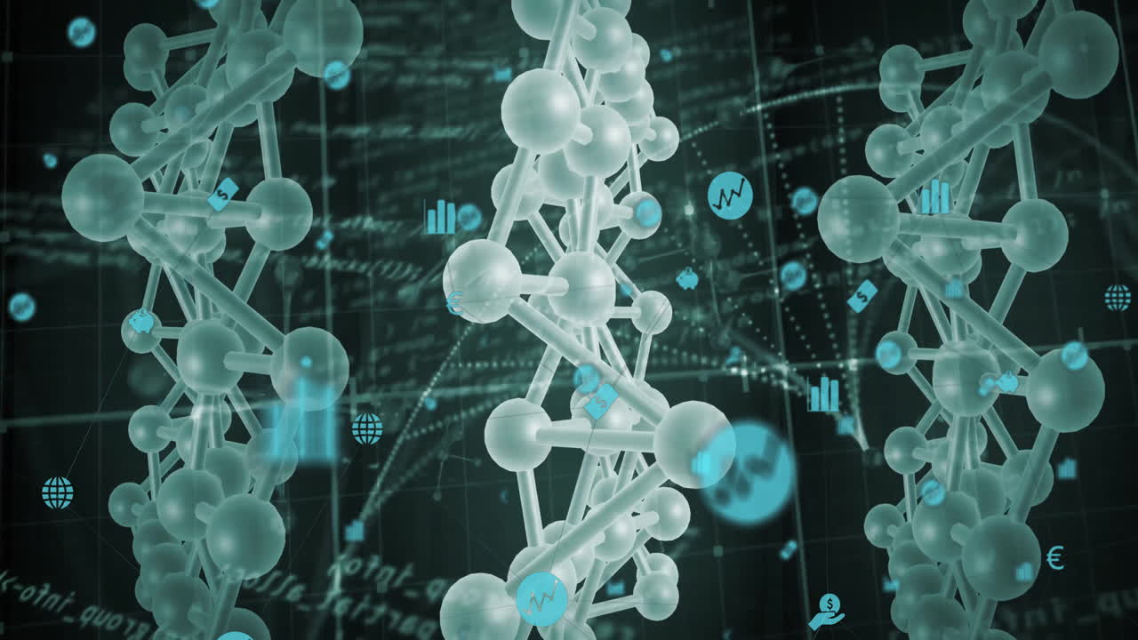 Processing scientific data, DNA strand and binary coding in animation background