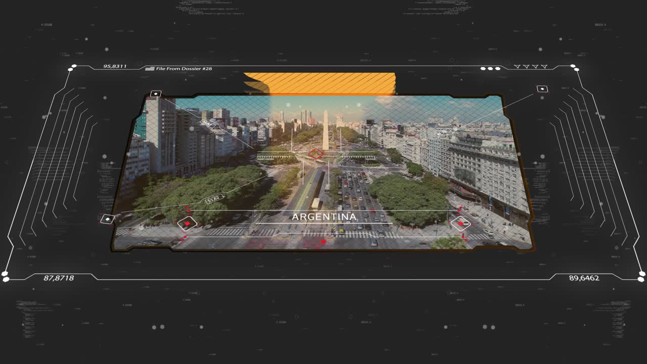 A cinematic intelligence briefing map for piracy. Great for intelligence briefs, secret missions, covert operations. 13 sec clip of a world map of Argentina. 30fps 4k