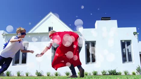 mother and his son playing surrounded by white bubbles animation