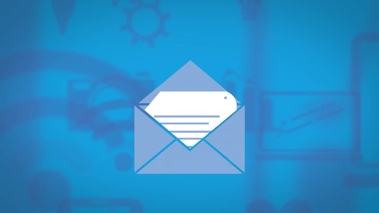 Animazione di icona email su sfondo blu