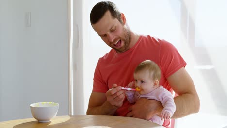 padre alimentando a su bebé con cuchara 4k