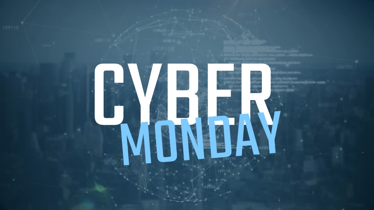 Cyber Monday sign against connecting lines globe and digital screen 4k