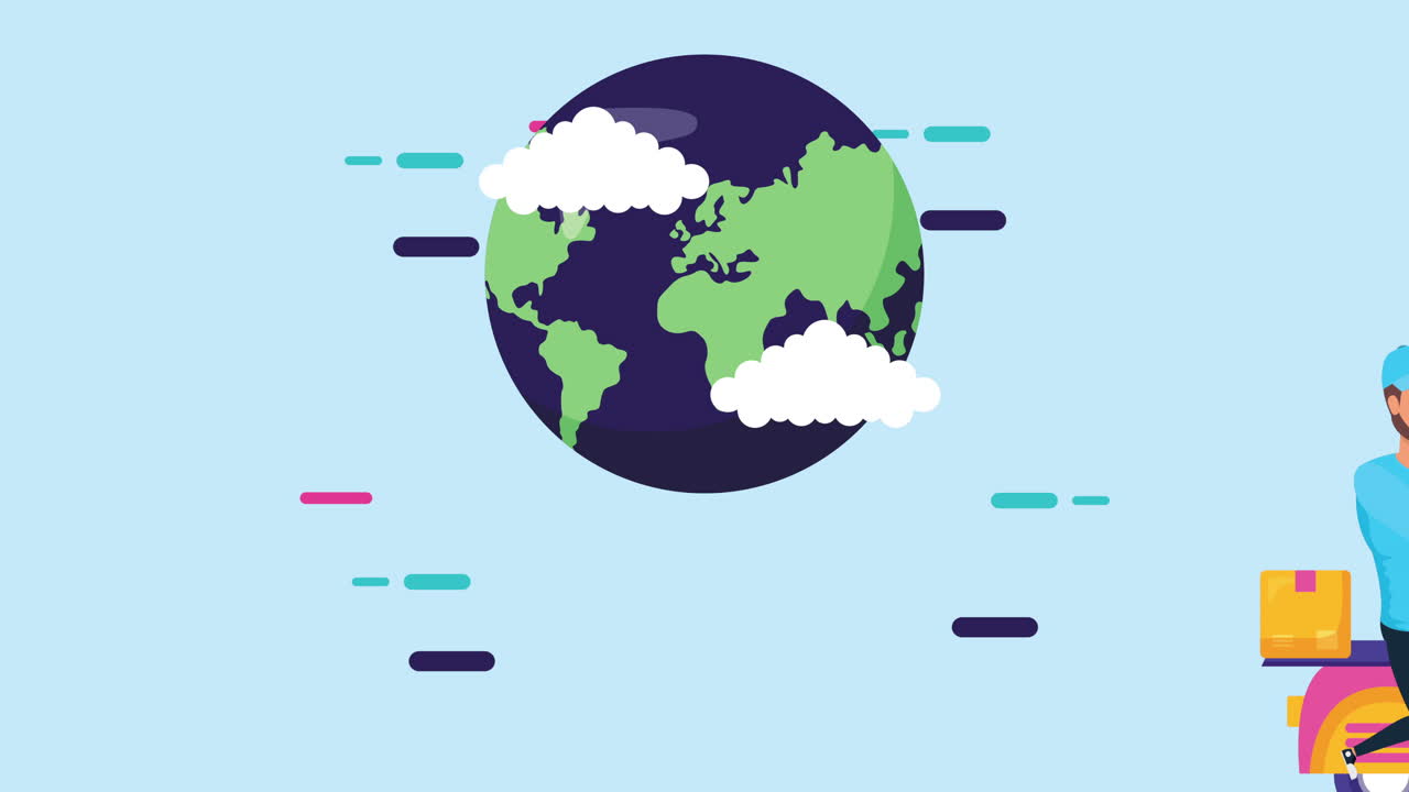 지구 행성과 함께 오토바이로 물류 배달 노동자