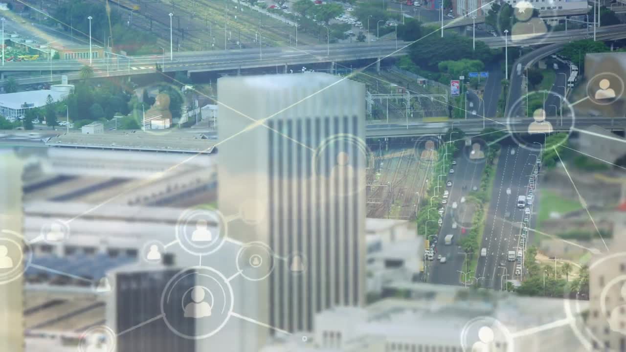 도시 풍경에 대한 연결 네트워크의 애니메이션