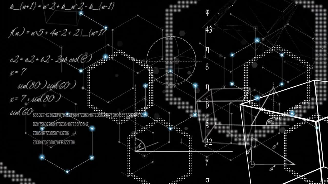 검은색 배경에 밝은 점 위에 모양으로 데이터 처리의 애니메이션