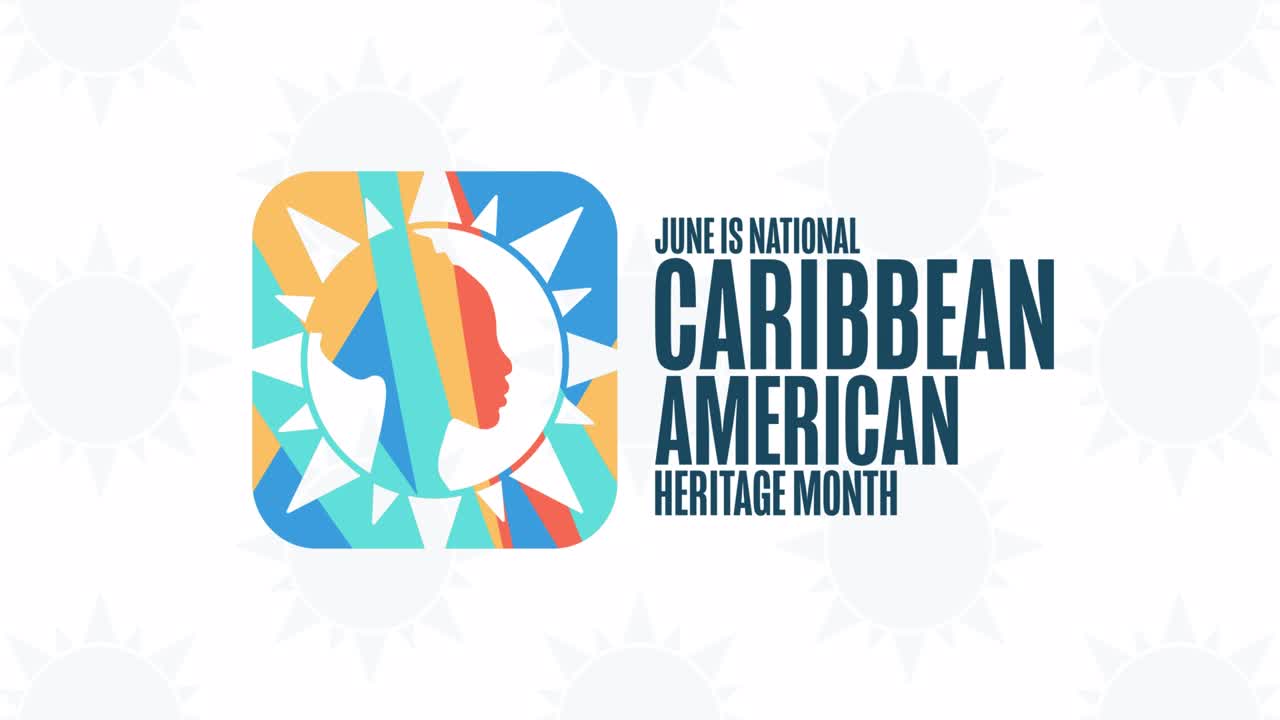 junio es el mes nacional del patrimonio caribeño americano animación de vacaciones planas diseño gráfico de movimiento imágenes de bucle 4k, hd