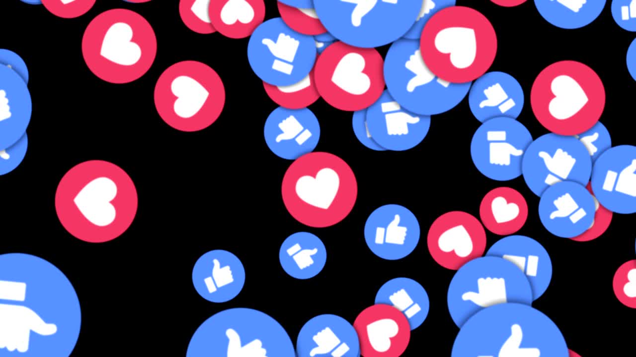 Falling Like and Heart Emoji Signs Animation, Rendering, Background, with Alpha Channel, Loop, 60fps
