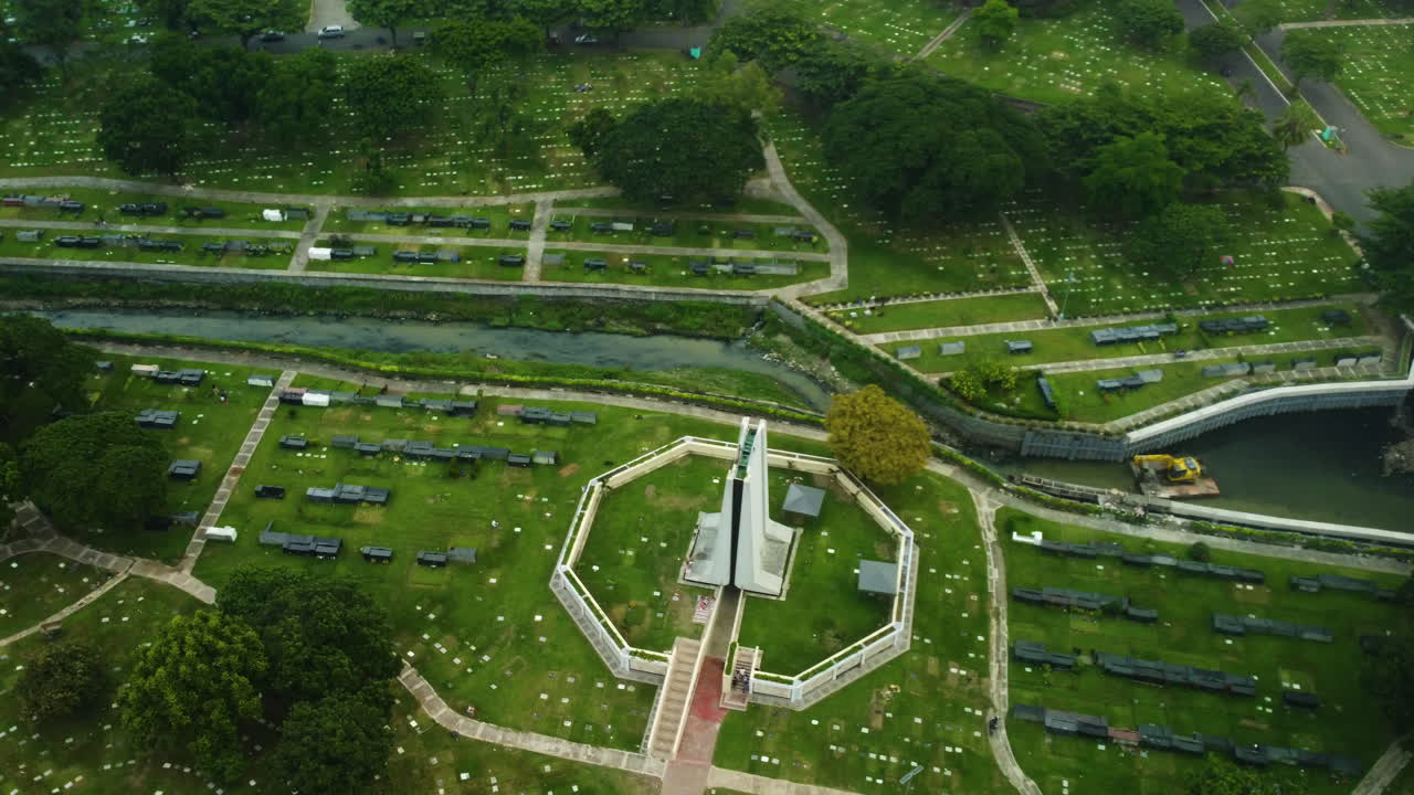 Drone rotating around the Manila memorial park - Sucat, in Parañaque, Philippines