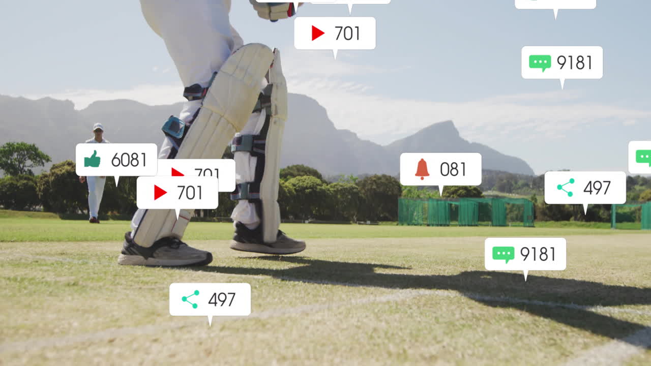 다양한 남성 크리켓 선수들의 증가하는 수를 가진 소셜 미디어 아이콘의 애니메이션