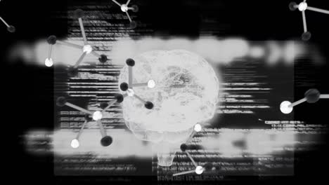 el cerebro girando contra la molécula y los códigos binarios