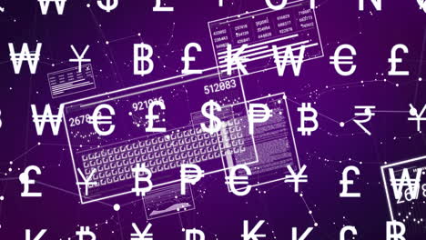 animation of data processing and diagrams over currency symbols