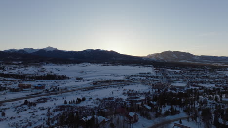 Aerial-Tilting-Shot-of-the-Mountains-at-Sunset