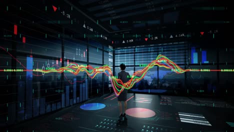 financial data processing against businesswoman in office