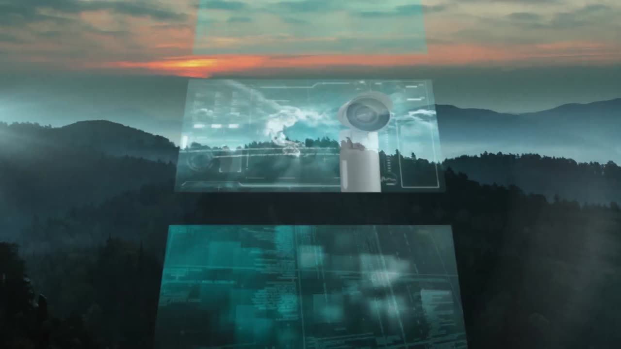 animación de pantallas con procesamiento de datos sobre el paisaje