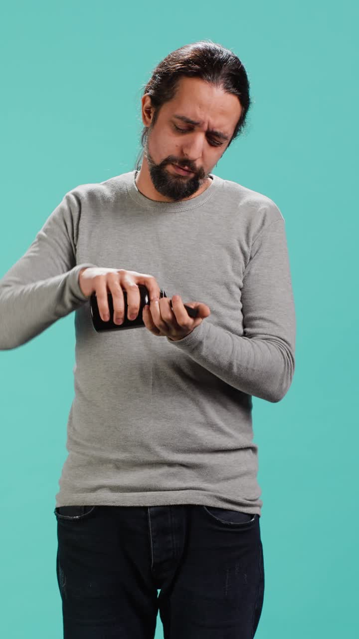 Vertical video Sick person feeling pain from fever, taking medication treatment