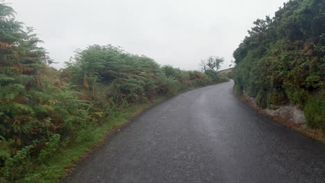 pov car dashcam footage on countryside road in overcast misty rain conditions devon uk 4k