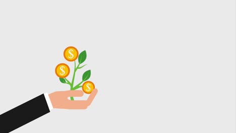 hand holding plant with money coins