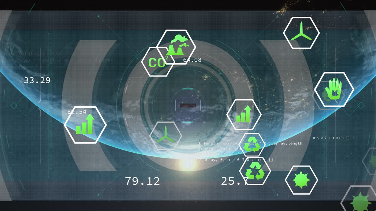 범위 스캐닝을 통해 생태 및 녹색 에너지 아이콘의 애니메이션