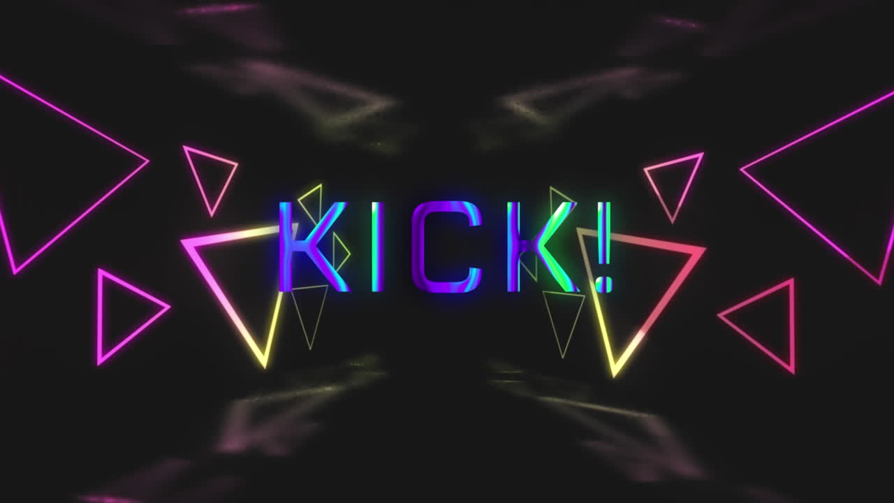 animación de texto de patada y formas en fondo negro