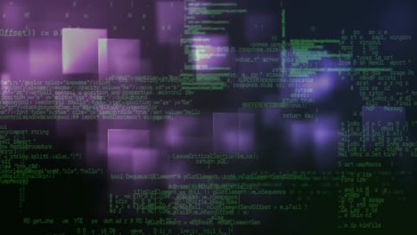 animation of data processing over purple squares in background