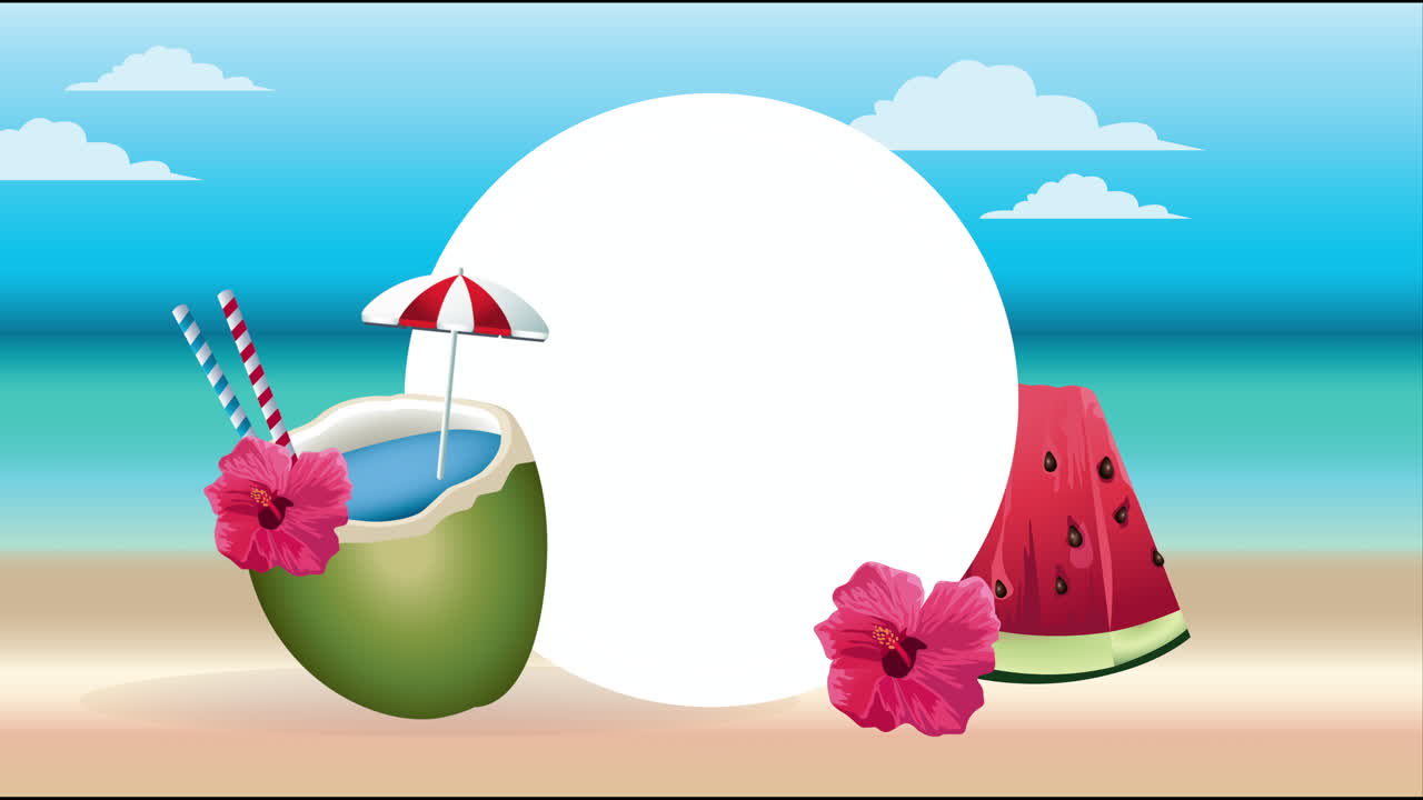 poster de vacaciones de verano con cóctel de coco y sandía