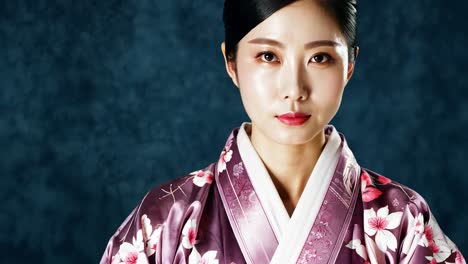 retrato de una hermosa mujer en un kimono tradicional japonés