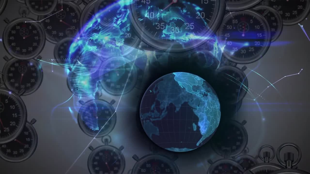 анимация движущегося света по глобальной сети соединений и обработки данных по падающим часам