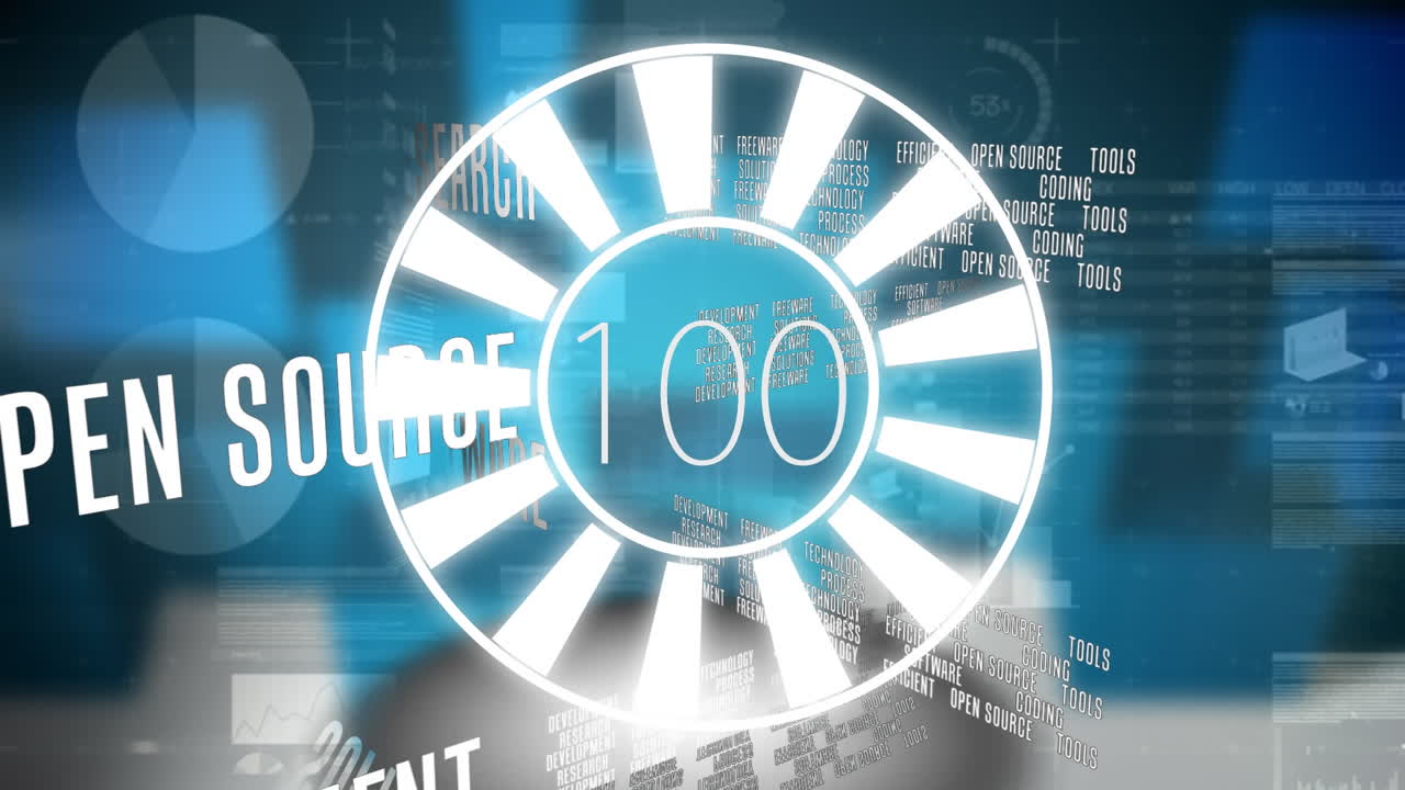 회전 스캐너, 비즈니스 개념 텍스트 및 데이터 처리를 통해 증가하는 숫자의 애니메이션